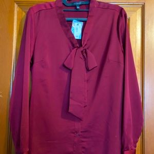 NWT The Limited long sleeve with neck tie blouse, maroon satin material, size S